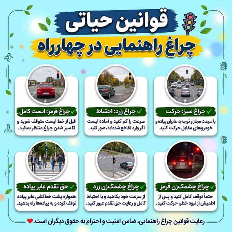 قوانین چراغ راهنمایی در چهارراه