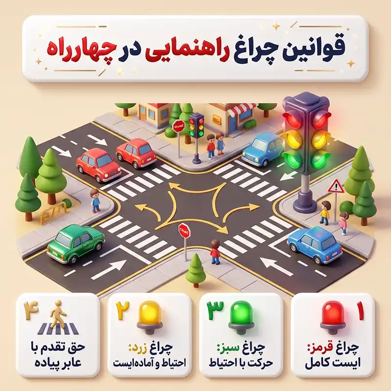 قوانین چراغ راهنمایی در چهارراه؛ حق تقدم، گردش و جریمه‌ها