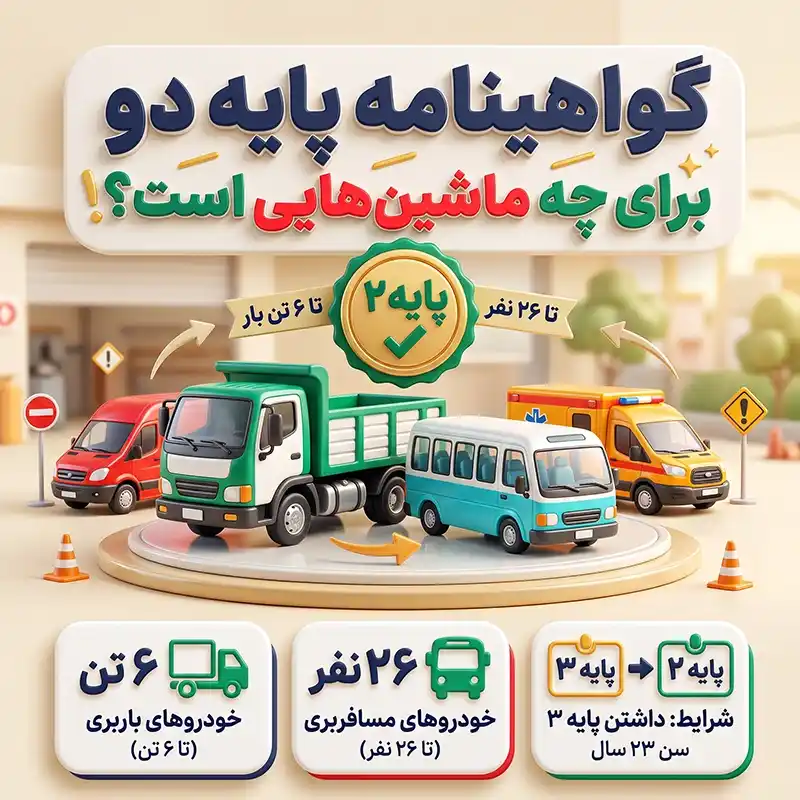 گواهینامه پایه دو برای چه ماشین هایی است؟ خودروهای مجاز